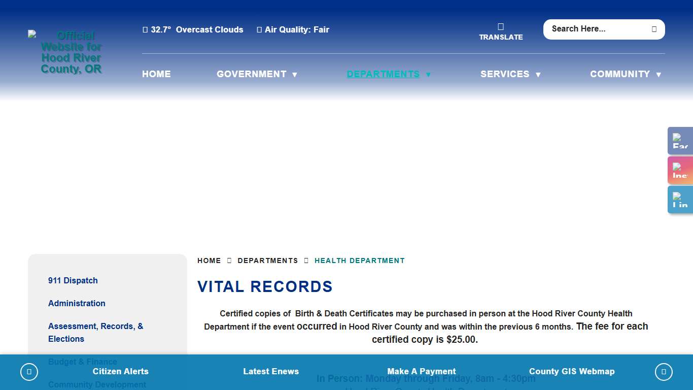 VITAL RECORDS - Official Website for Hood River County, OR