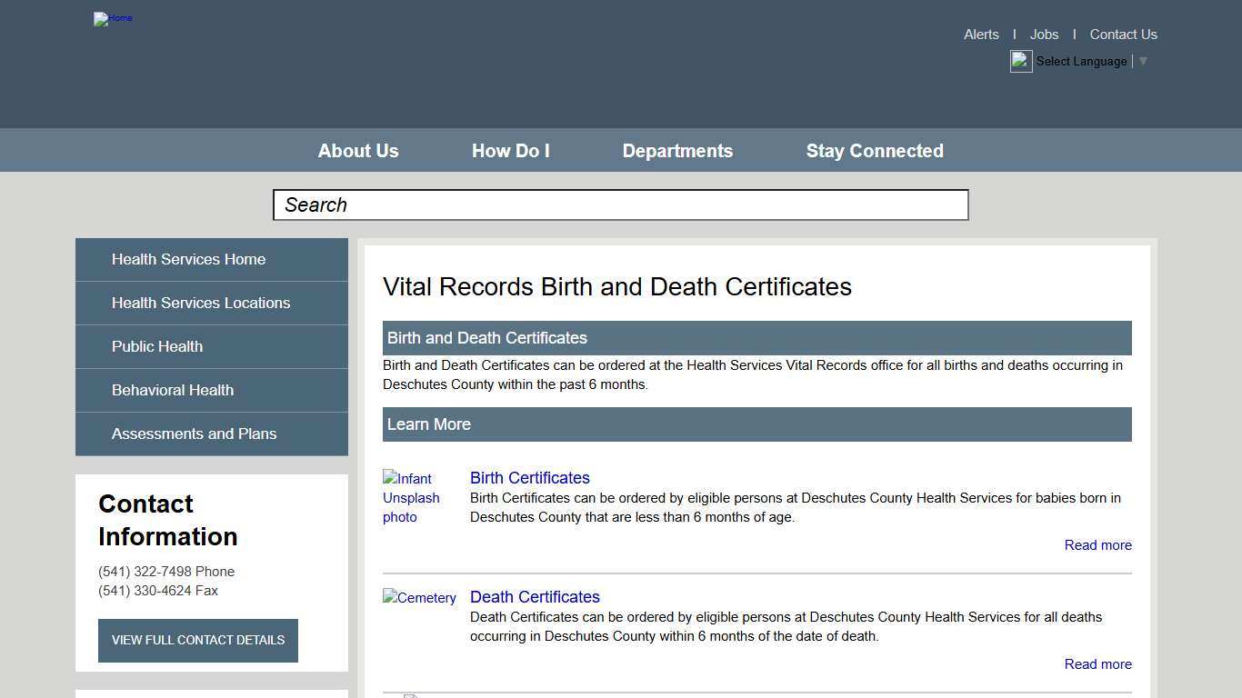 Vital Records Birth and Death Certificates Deschutes County Oregon