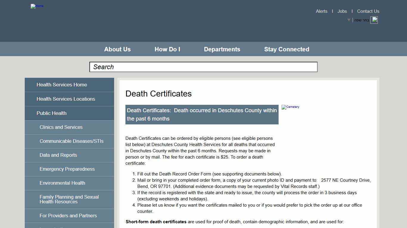 Death Certificates Deschutes County Oregon